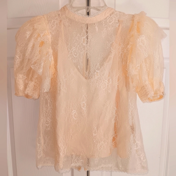 Free People Secret Admirer Mock Neck  Cream Lace Top. Size S. - Picture 3 of 15